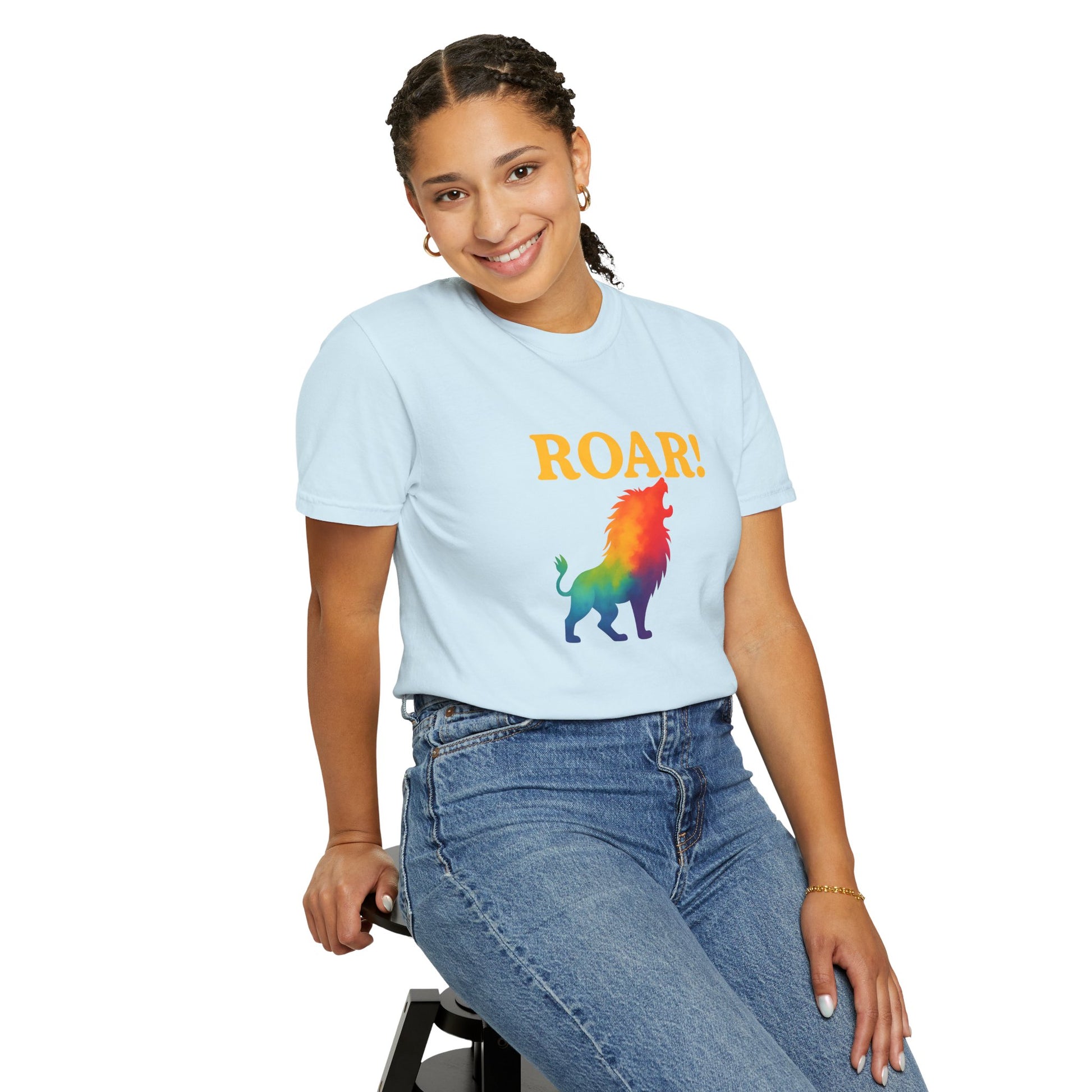 ROAR! – Retro Rainbow Lion Tee for Cosmic Confidence