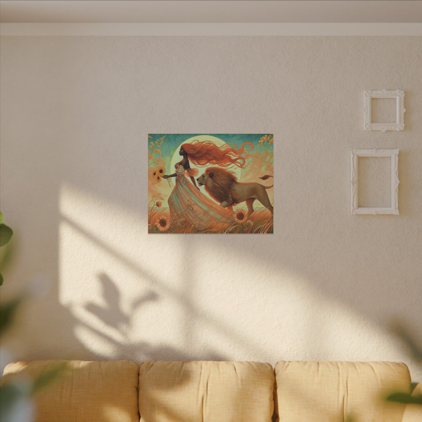 Leo Zodiac Wall Art, Lion Goddess Canvas Print, Astrology Home Decor, Leo Gift for Her, Sunflower Leo Painting, Star Sign Wall Decor