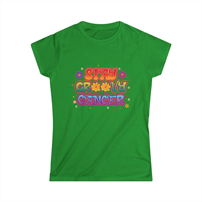 Stay Groovy Cancer Women’s Softstyle Tee – Empowering Retro Zodiac Shirt