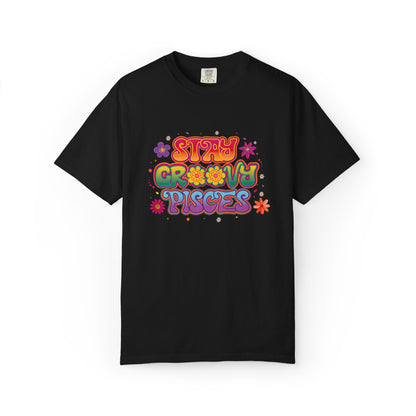 Stay Groovy Pisces - Retro Flower Power Zodiac Tee