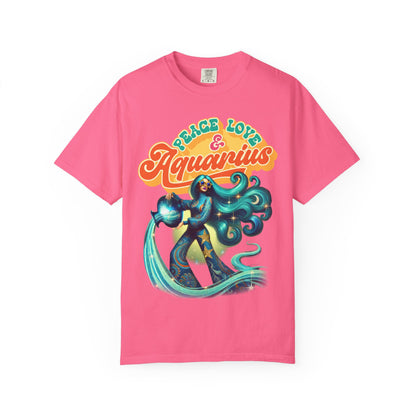 Peace Love & Aquarius – Retro Zodiac Water Bearer Tee