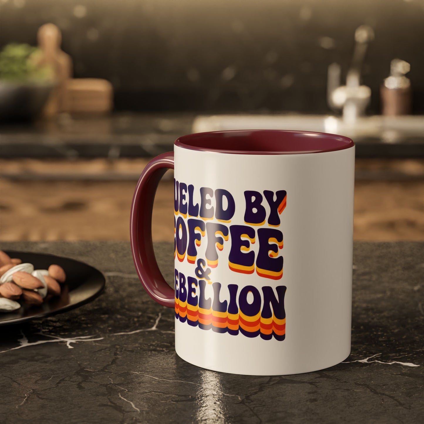 Fueled by Coffee & Rebellion – Funny Retro Mug (Color Accent, 11oz & 15oz)