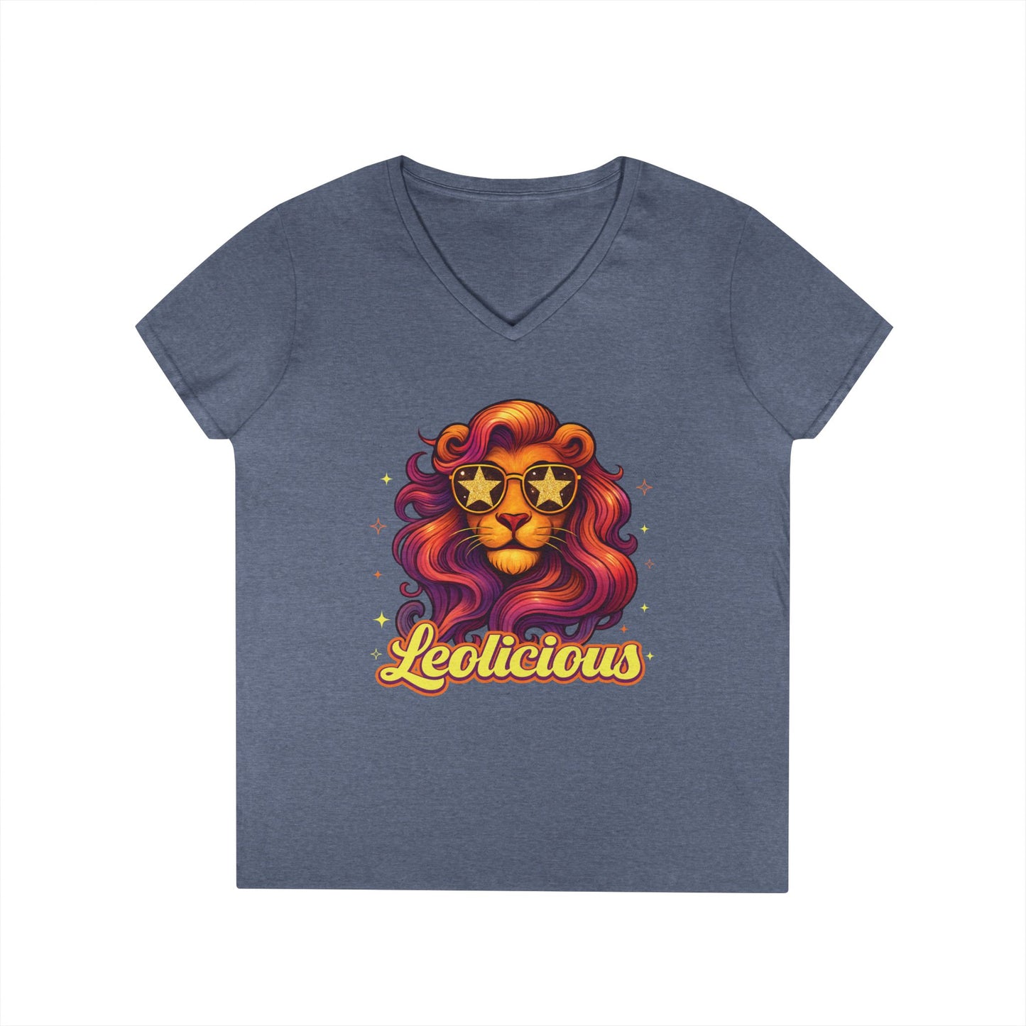 Leolicious Women’s V-Neck Tee – Empowering Retro Lion Zodiac Shirt
