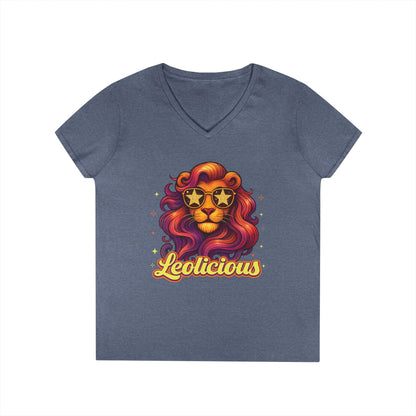 Leolicious Women’s V-Neck Tee – Empowering Retro Lion Zodiac Shirt