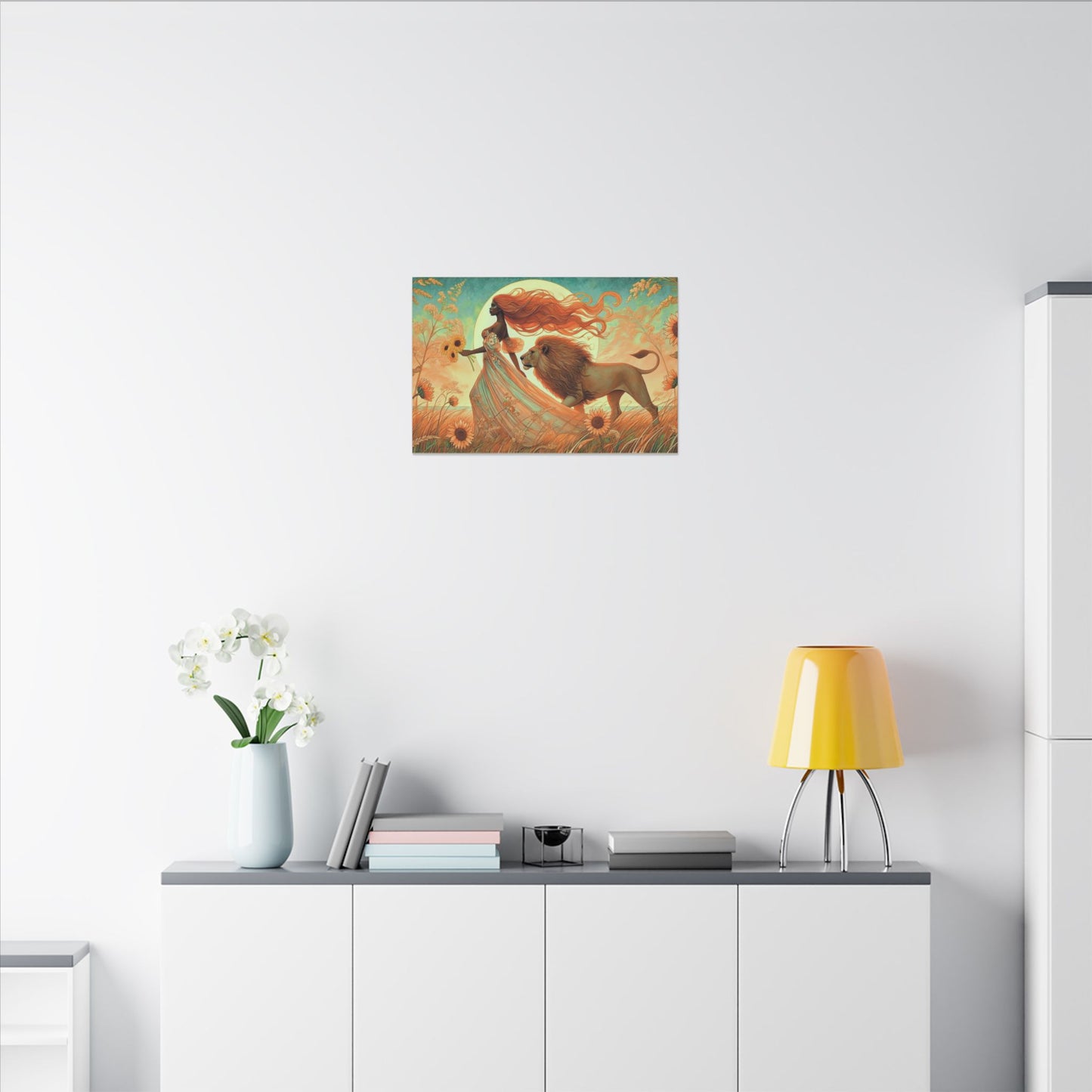 Leo Zodiac Wall Art, Lion Goddess Canvas Print, Astrology Home Decor, Leo Gift for Her, Sunflower Leo Painting, Star Sign Wall Decor