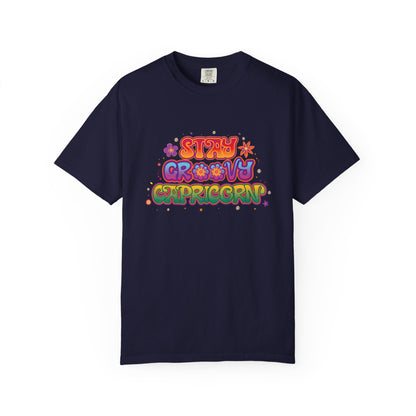 Stay Groovy Capricorn – Retro Flower Power Zodiac Tee