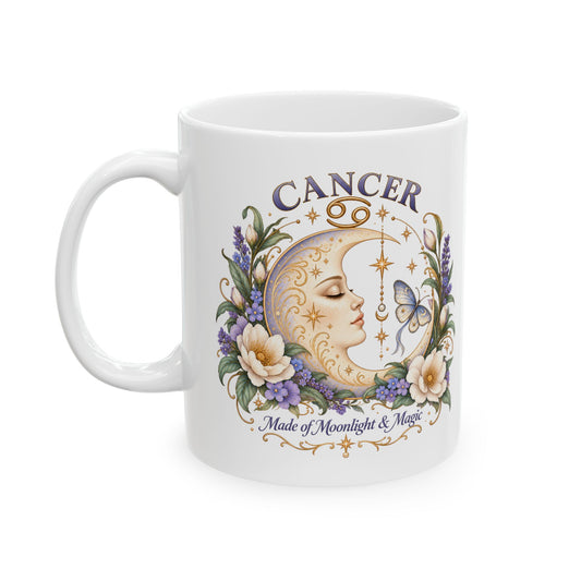 Cancer Zodiac Mug 11oz and 15oz | Cottagecore Celestial Moon Coffee Cup
