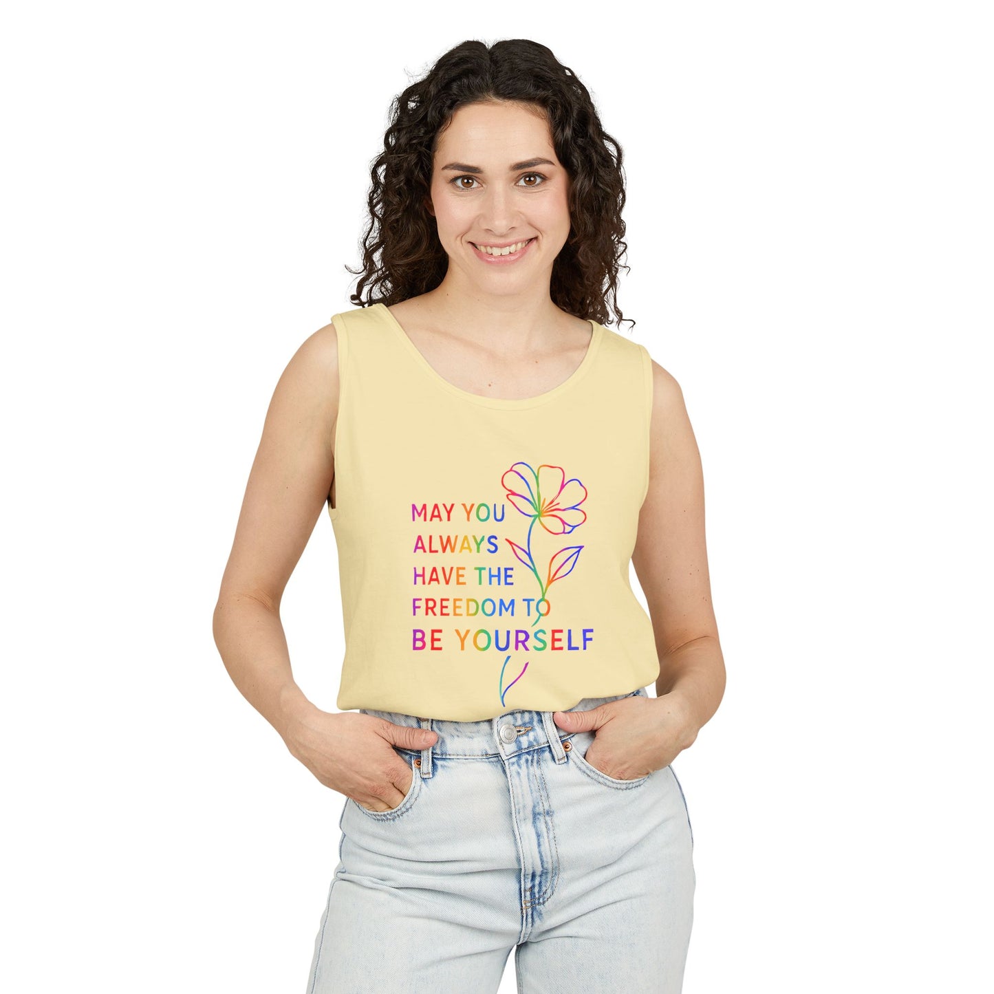 Be Yourself Affirmation Tank Top, May You Always Have the Freedom to Be Yourself Shirt, Self Love Graphic Tank, Inspirational Gift for Her, Rainbow Flower Tank