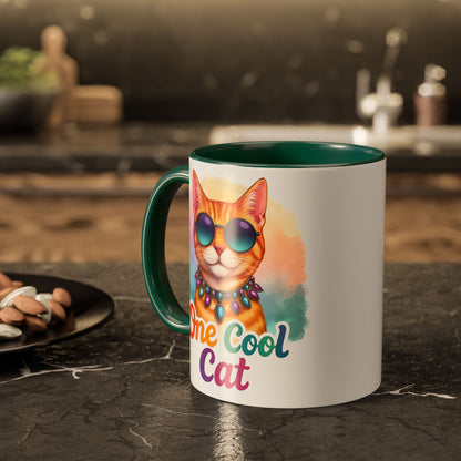 One Cool Cat – Groovy Fun Colorful Kitty Mug (Blue Accent, 11oz & 15oz)