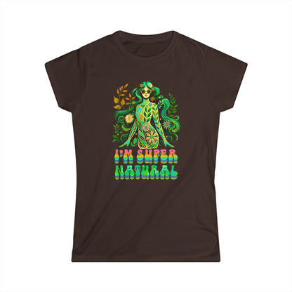 I’m Super Natural Women’s Softstyle Tee – Empowering Botanical Retro Shirt