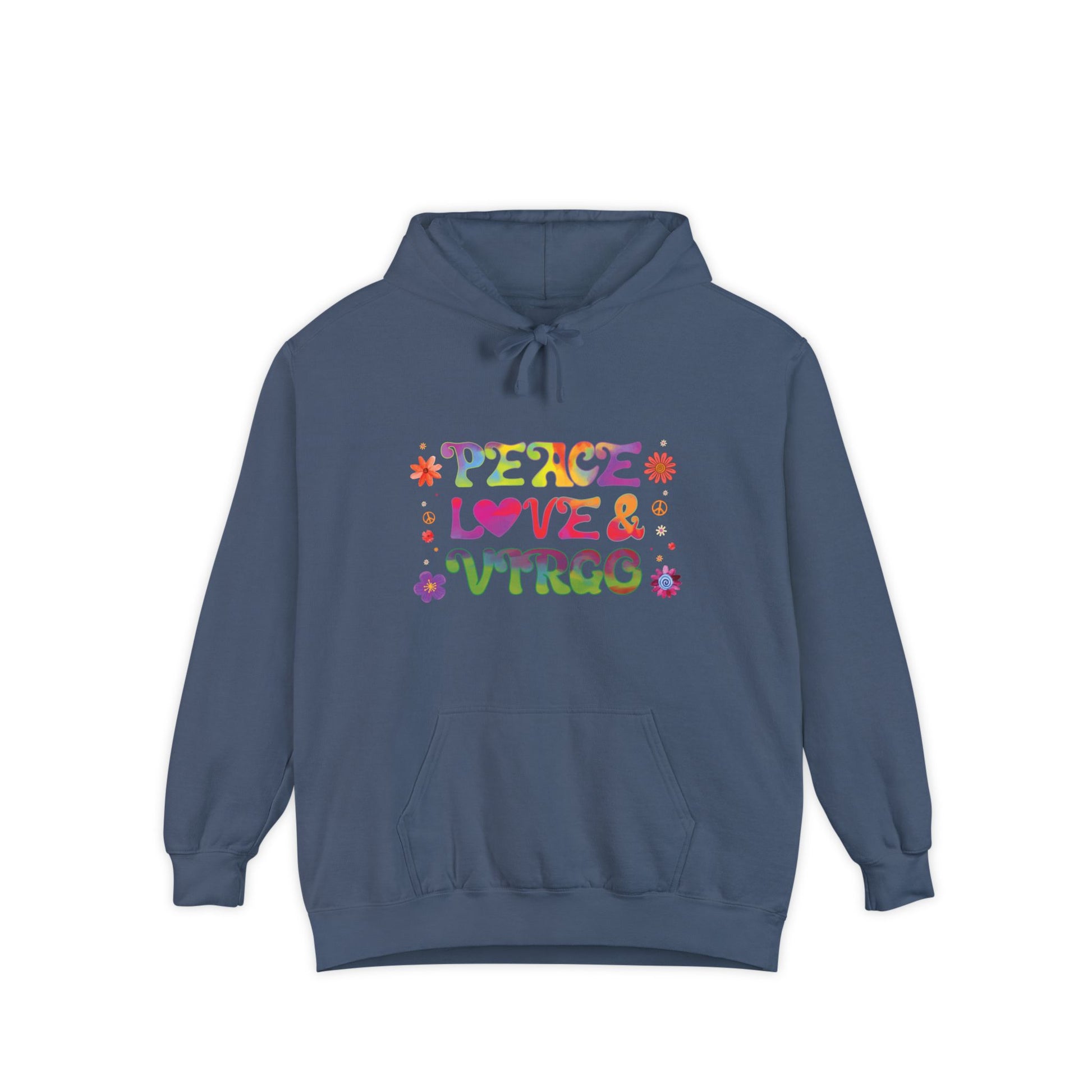 Peace Love & Virgo Unisex Hoodie – Groovy Retro Comfort Colors Midweight Hoodie - Enchanted Sky