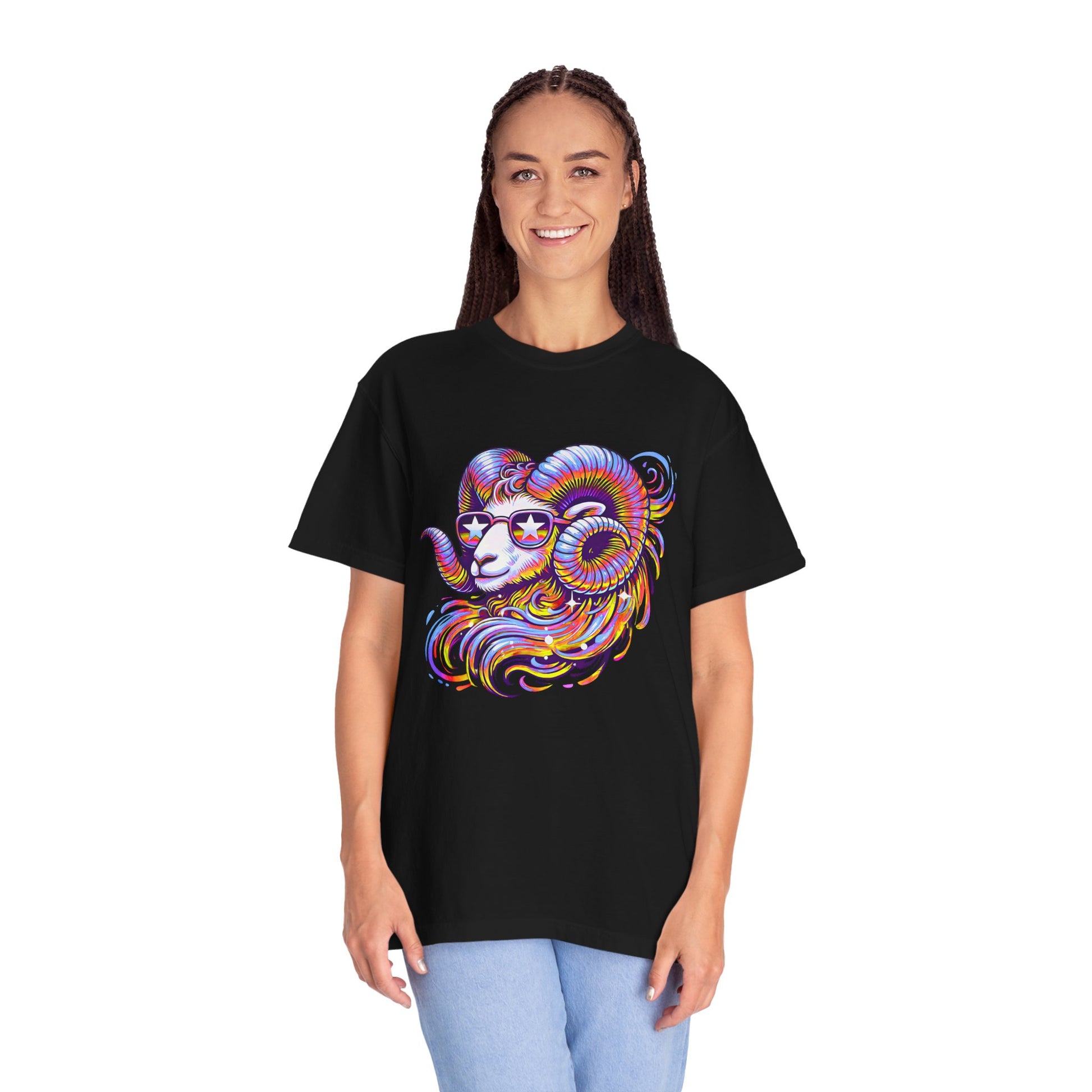 Psychedelic Aries Ram Tee – Retro Multicolor Zodiac Shirt