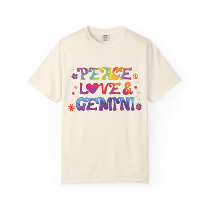 Peace Love & Gemini – Retro Groovy Zodiac Tee