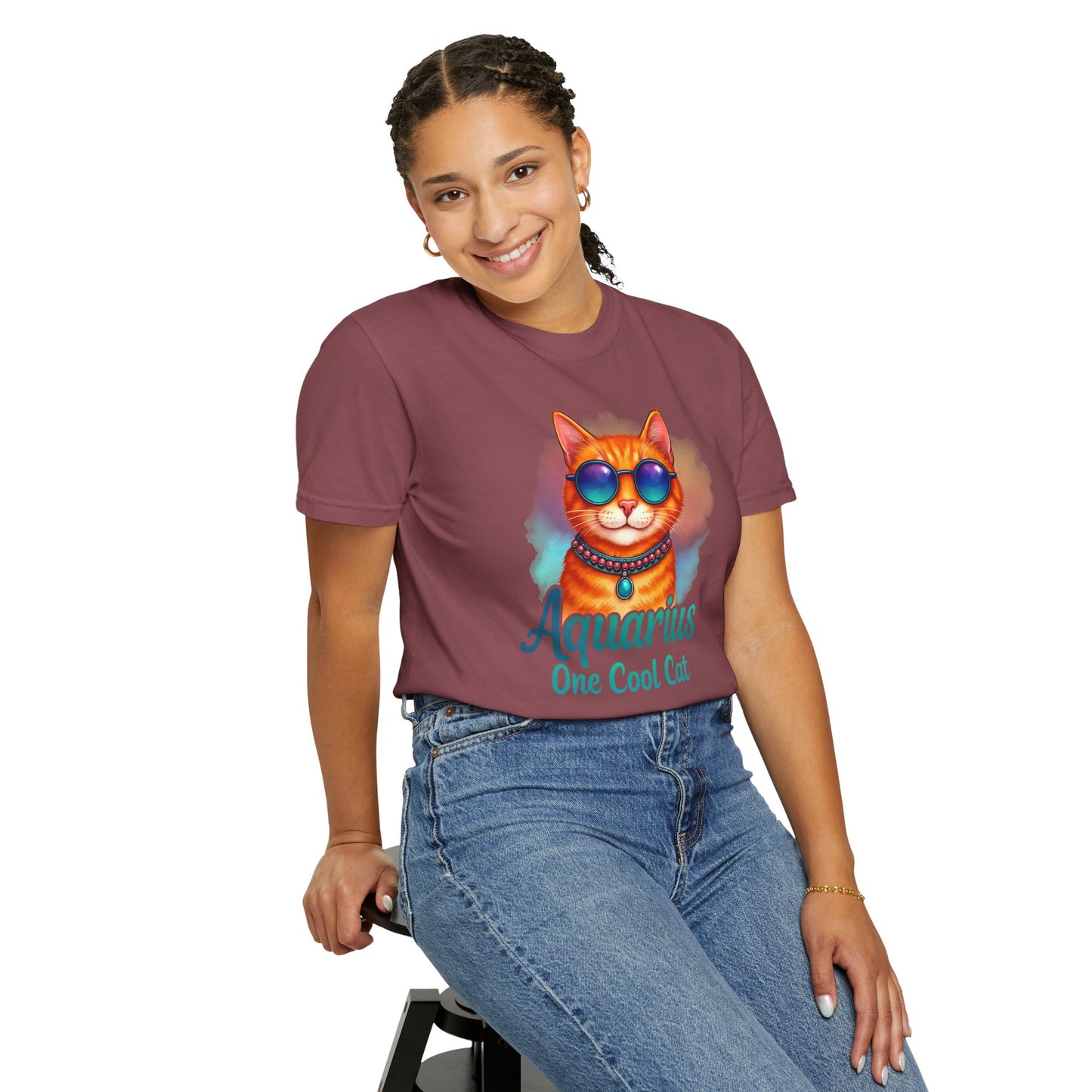 Aquarius One Cool Cat – Zodiac Kitty Vibes Tee