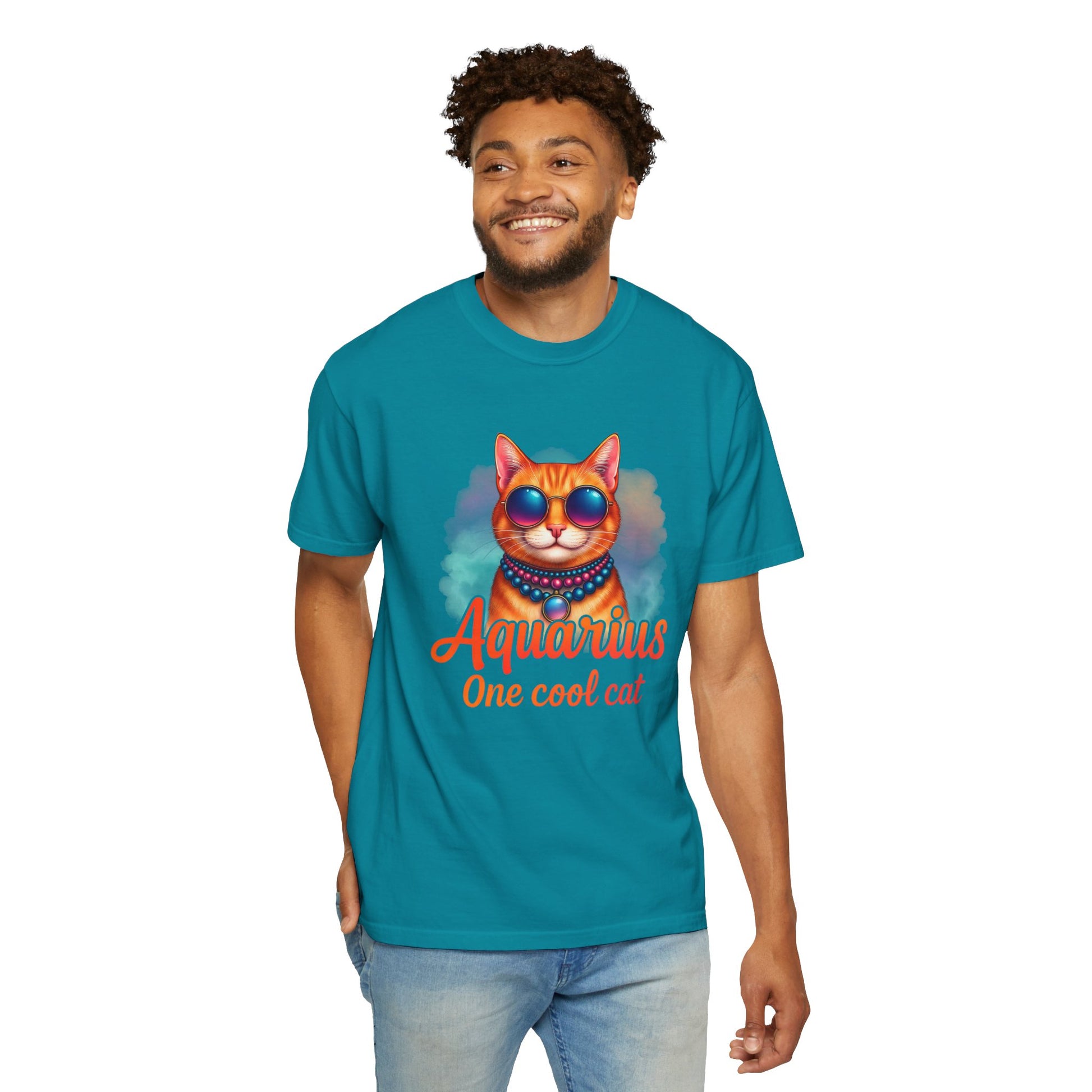 Aquarius One Cool Cat – Funky Retro Zodiac Tee - Enchanted Sky