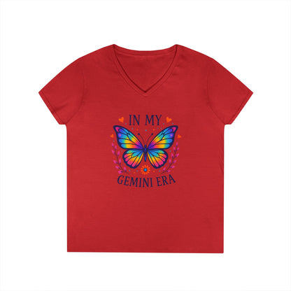 In My Gemini Era Women’s V-Neck Tee – Empowering Butterfly Zodiac Shirt
