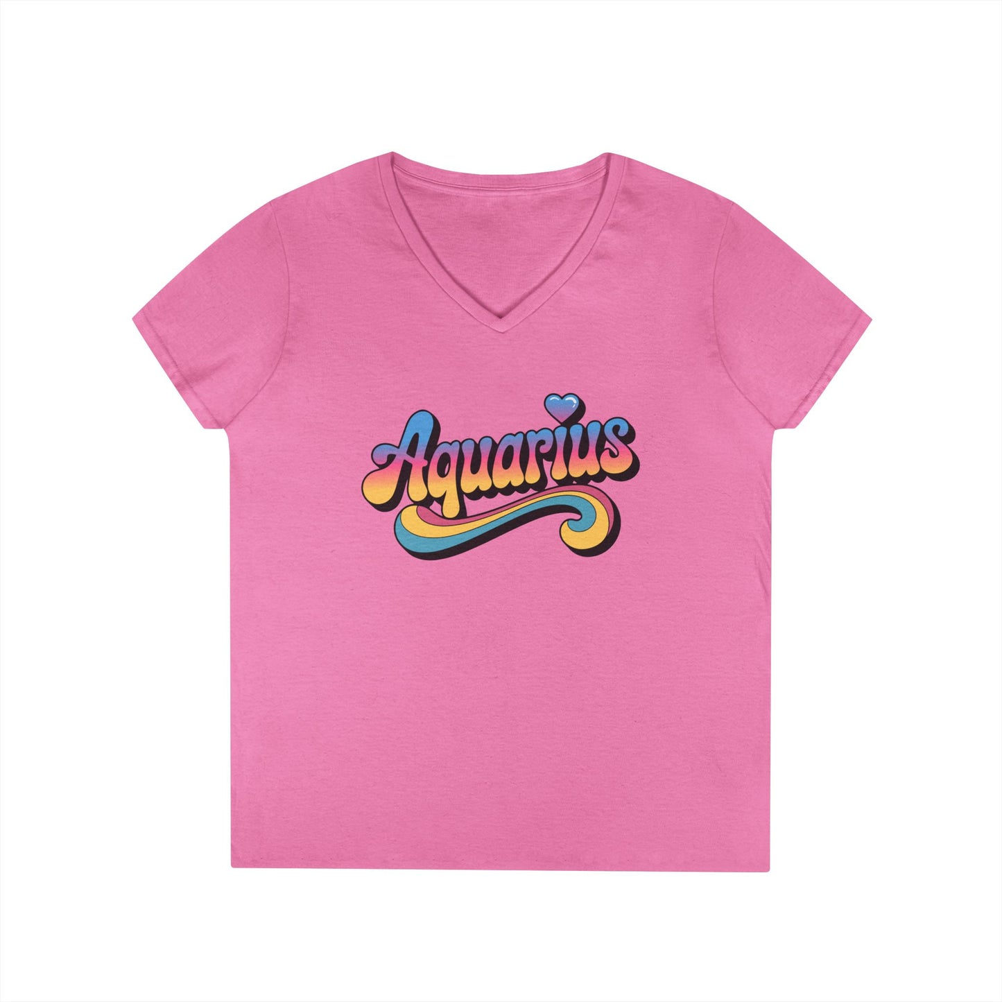 Retro Aquarius Women's V-Neck Tee – Empowering Colorful Zodiac Shirt