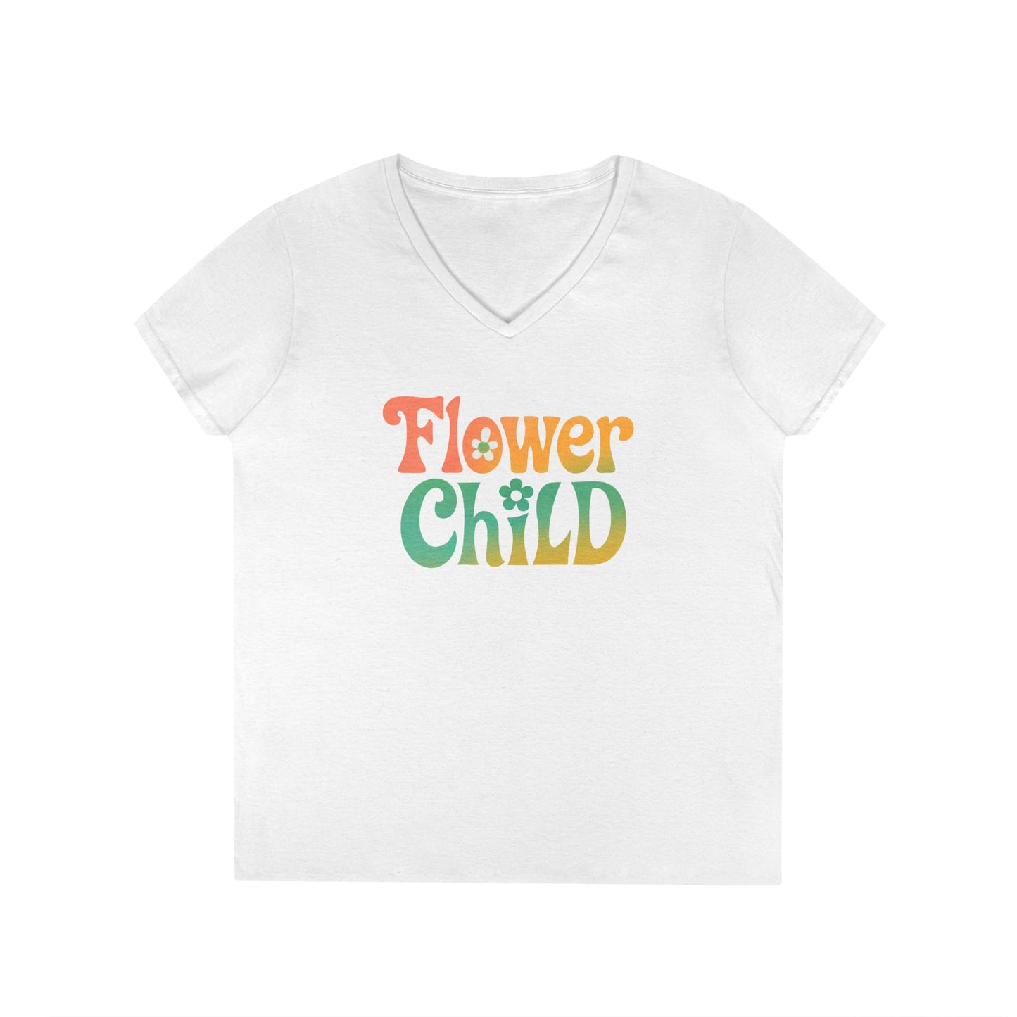Flower Child Women’s V-Neck Tee – Empowering Retro Floral Colorful Shirt