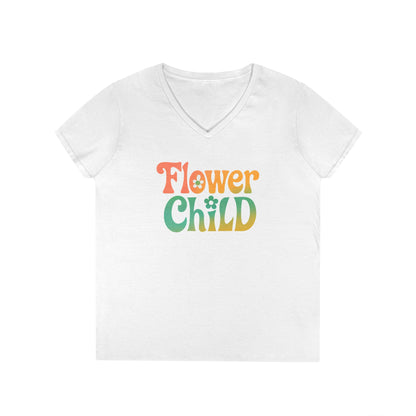 Flower Child Women’s V-Neck Tee – Empowering Retro Floral Colorful Shirt