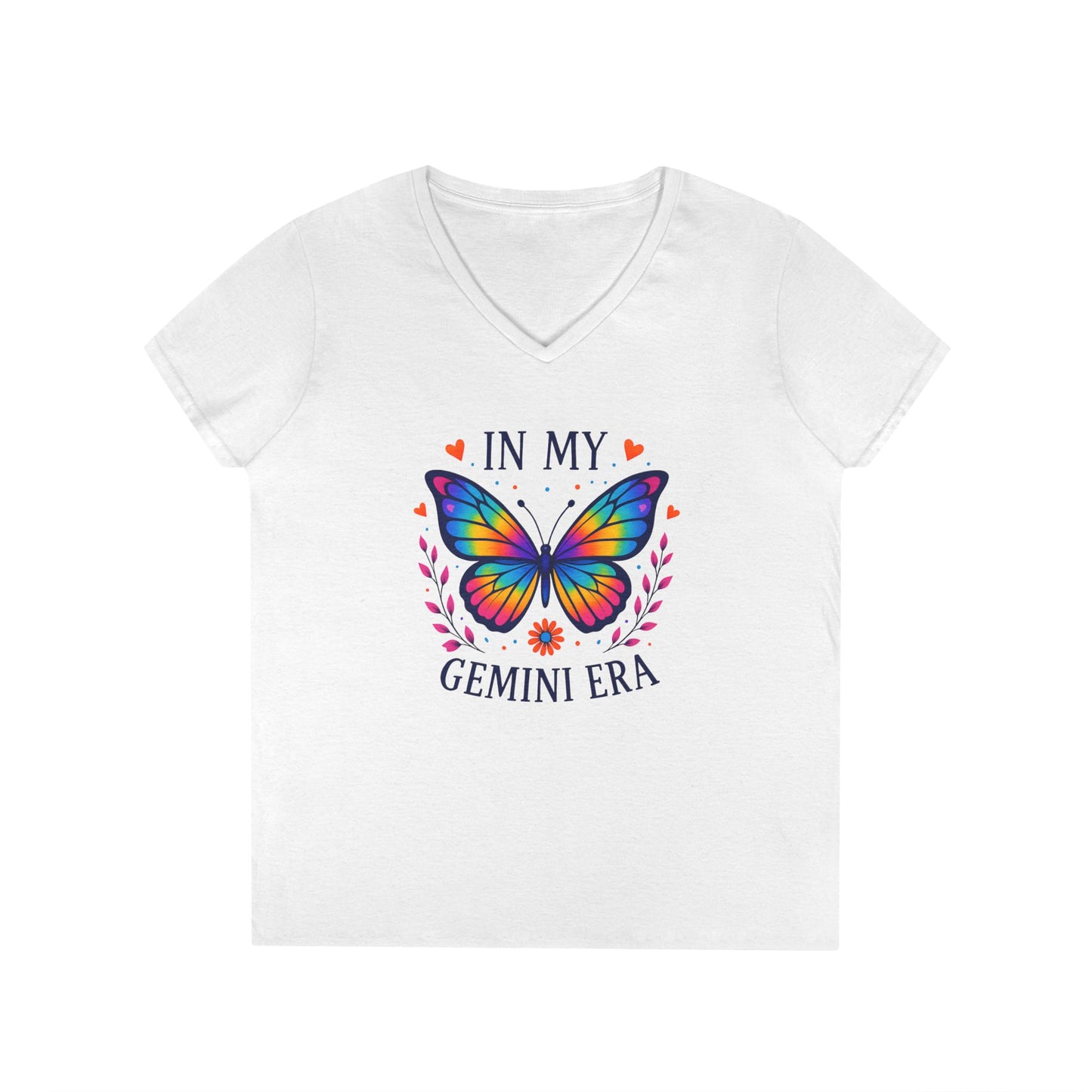 In My Gemini Era Women’s V-Neck Tee – Empowering Butterfly Zodiac Shirt