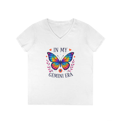 In My Gemini Era Women’s V-Neck Tee – Empowering Butterfly Zodiac Shirt