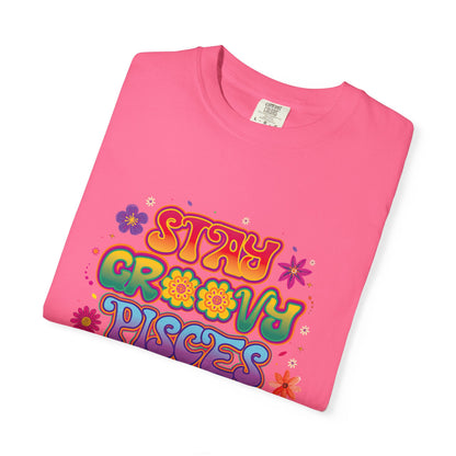 Stay Groovy Pisces - Retro Flower Power Zodiac Tee