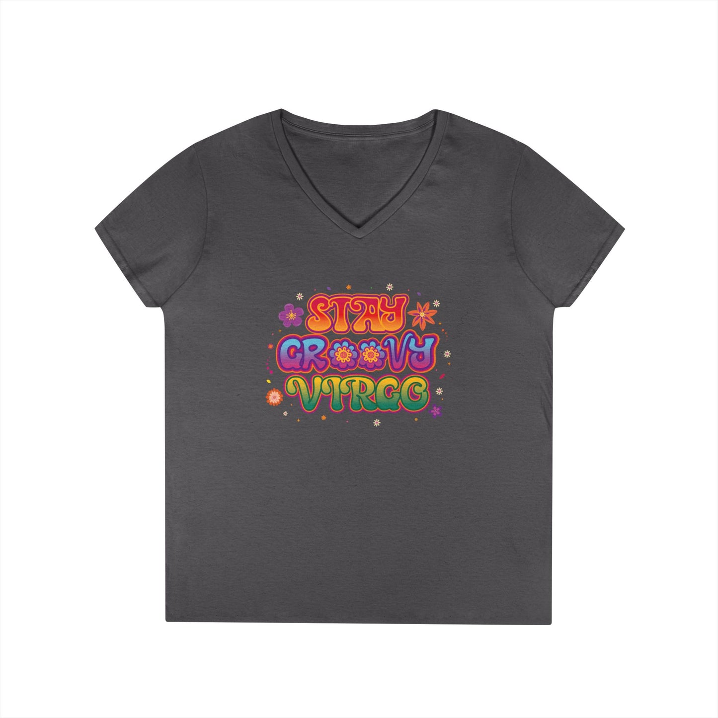Stay Groovy Virgo Women’s V-Neck Tee – Empowering Retro Zodiac Shirt