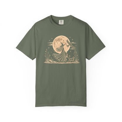 Mystical Moon Witch T-Shirt | Vintage Celestial Spiritual Feminist Tee