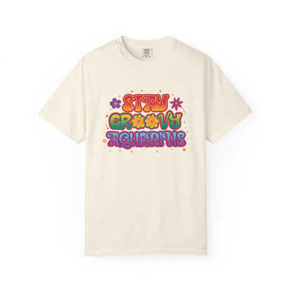 Stay Groovy Aquarius – Retro Flower Power Tee