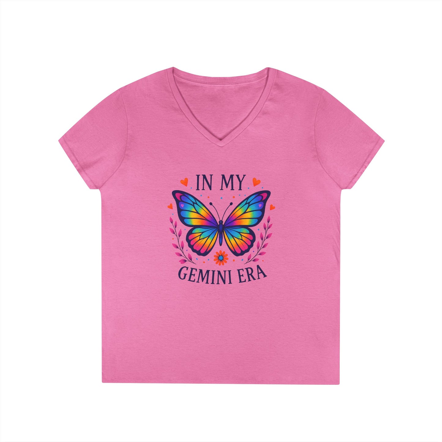 In My Gemini Era Women’s V-Neck Tee – Empowering Butterfly Zodiac Shirt