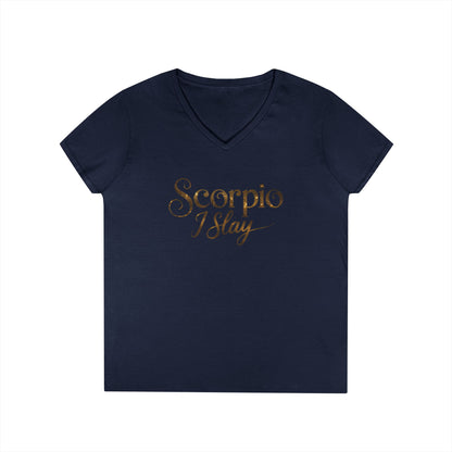 Scorpio I Slay Women’s V-Neck Tee – Empowering Elegant Zodiac Shirt