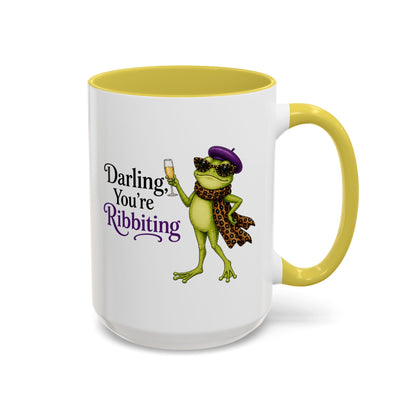 Darling You're Ribbiting Frog Mug | Funny Fashion Frog Coffee Mug | Glam Frog Gift for Women | Colored Mug