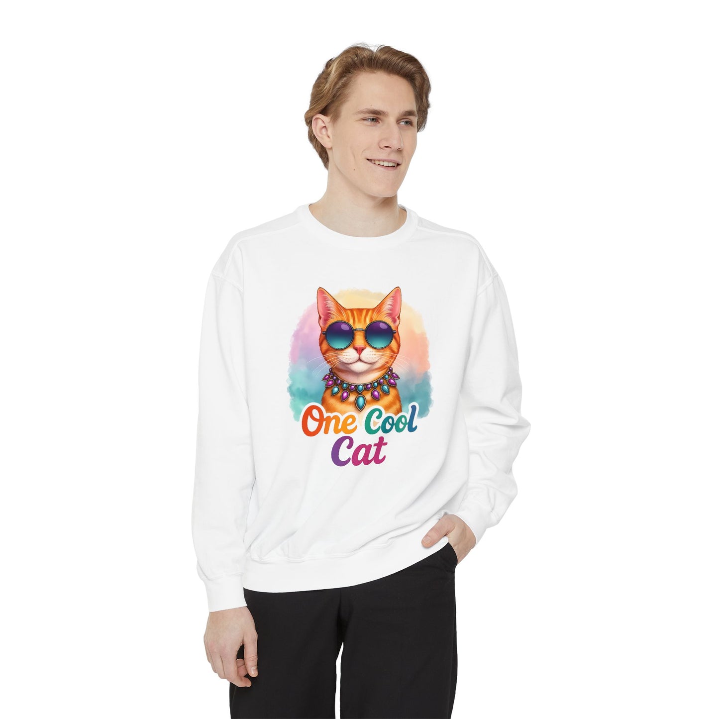 One Cool Cat Unisex Crewneck – Colorful Vibrant Comfort Colors Midweight Sweatshirt