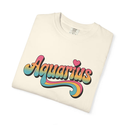 Aquarius – Groovy Heartburst Retro Zodiac Tee