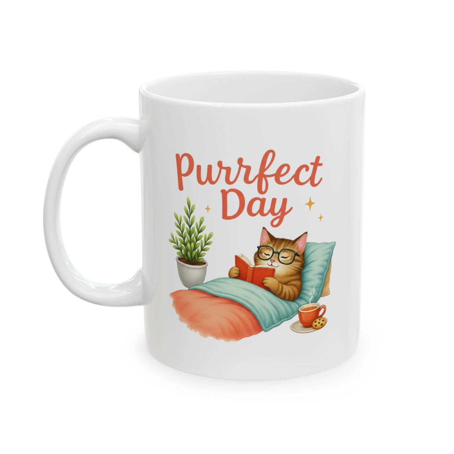 Purrfect Day – Cozy Cat Reading Adorable Coffee Mug (11oz & 15oz) - Enchanted Sky