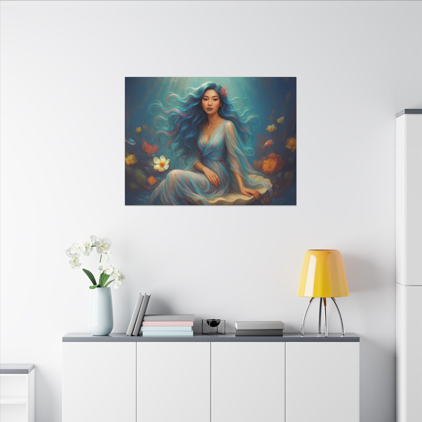Pisces Zodiac Wall Art, Ocean Goddess Canvas Print, Astrology Home Decor, Pisces Gift for Her, Underwater Fantasy Painting, Star Sign Wall Decor