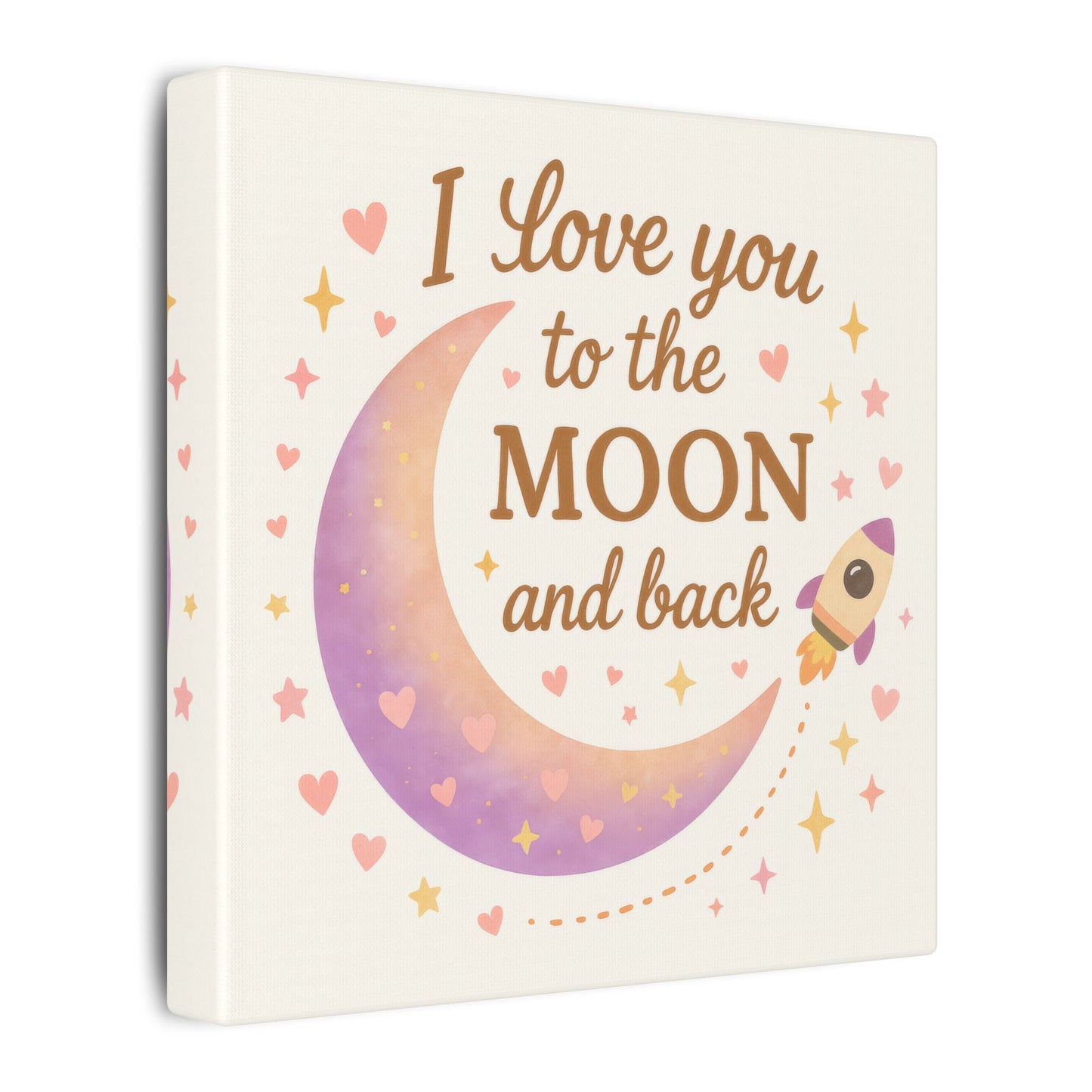 I Love You to the Moon and Back – Adorable Pastel Moon & Rocket Wall Art (Eco-friendly Canvas)