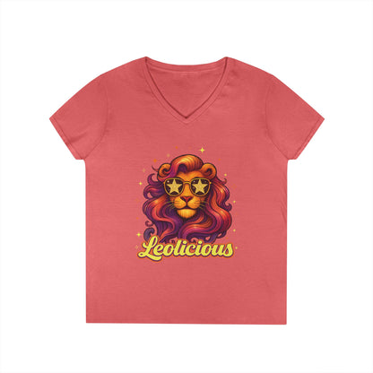 Leolicious Women’s V-Neck Tee – Empowering Retro Lion Zodiac Shirt