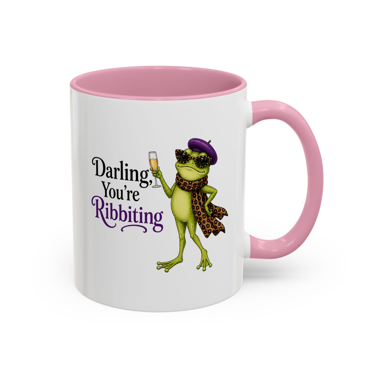 Darling You're Ribbiting Frog Mug | Funny Fashion Frog Coffee Mug | Glam Frog Gift for Women | Colored Mug