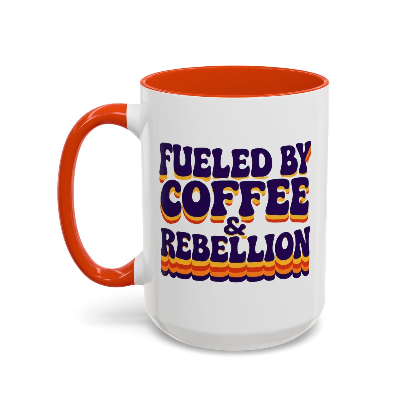 Fueled by Coffee & Rebellion – Funny Retro Mug (Color Accent, 11oz & 15oz)