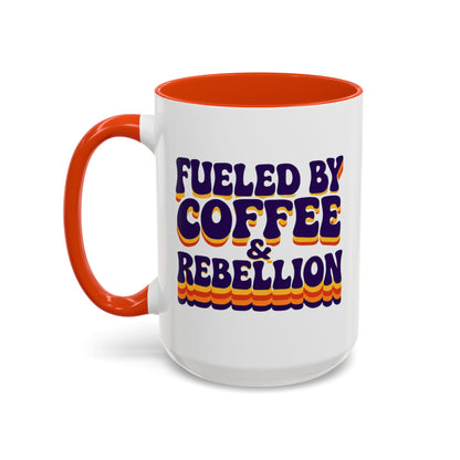 Fueled by Coffee & Rebellion – Funny Retro Mug (Color Accent, 11oz & 15oz)