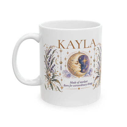 Personalized Moon Mug, Custom Name Coffee Cup, Boho Celestial Crescent Moon Mug, Astrology Gift for Her