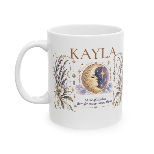 Personalized Moon Mug, Custom Name Coffee Cup, Boho Celestial Crescent Moon Mug, Astrology Gift for Her