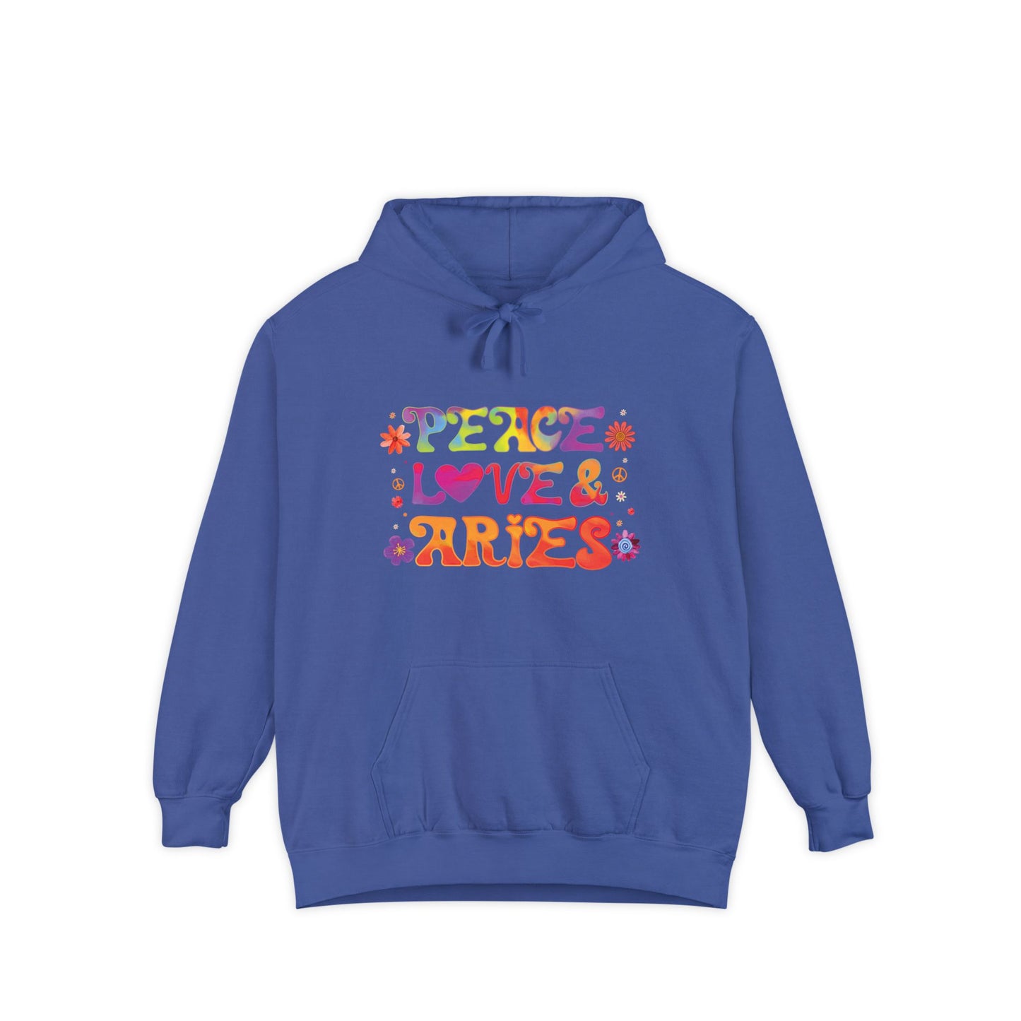 Peace Love & Aries Unisex Hoodie – Groovy Retro Comfort Colors Midweight Hoodie