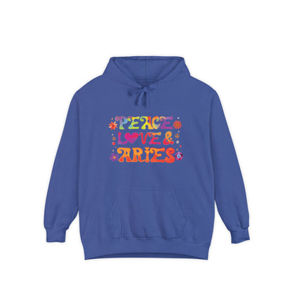 Peace Love & Aries Unisex Hoodie – Groovy Retro Comfort Colors Midweight Hoodie