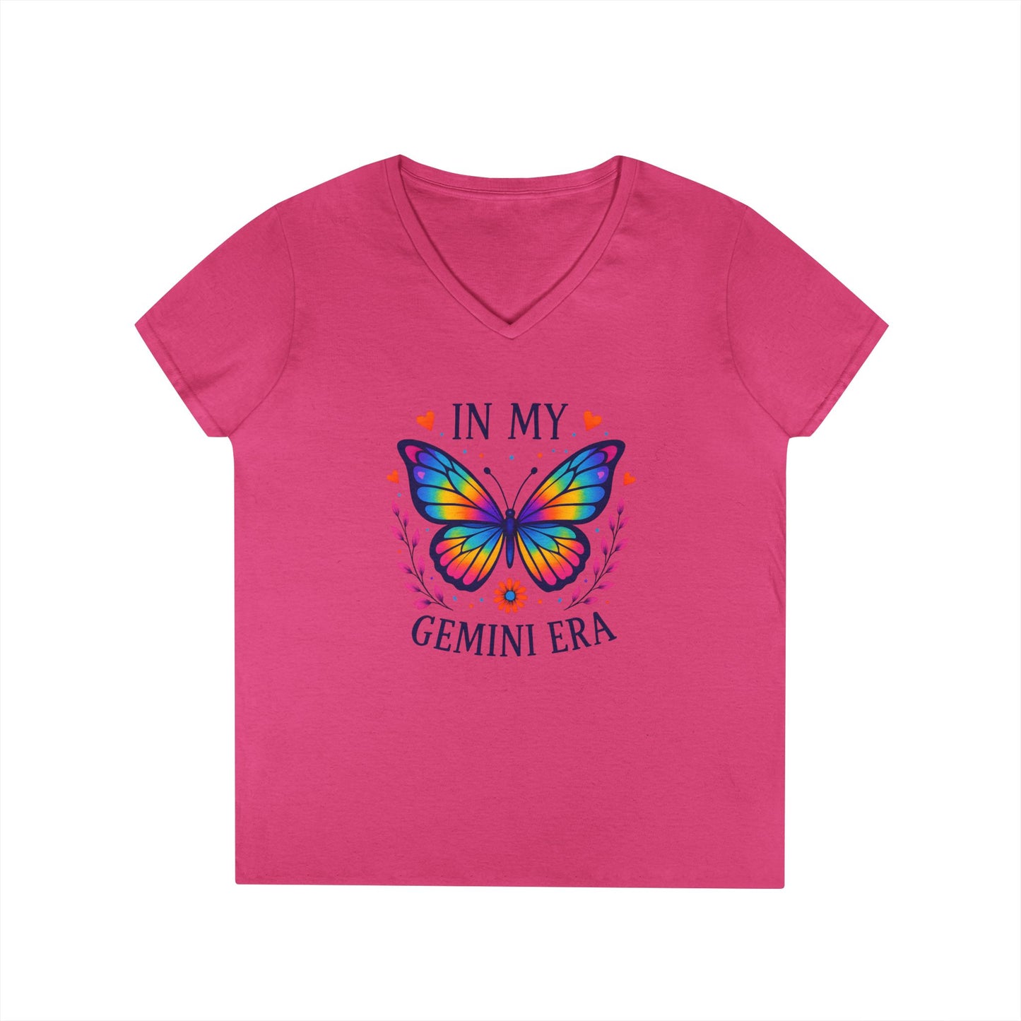 In My Gemini Era Women’s V-Neck Tee – Empowering Butterfly Zodiac Shirt