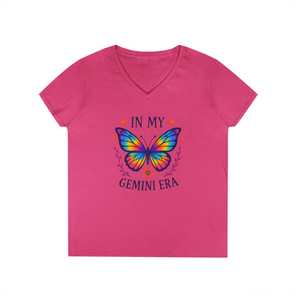 In My Gemini Era Women’s V-Neck Tee – Empowering Butterfly Zodiac Shirt