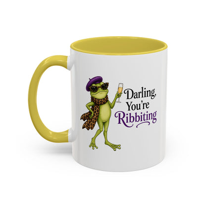 Darling You're Ribbiting Frog Mug | Funny Fashion Frog Coffee Mug | Glam Frog Gift for Women | Colored Mug