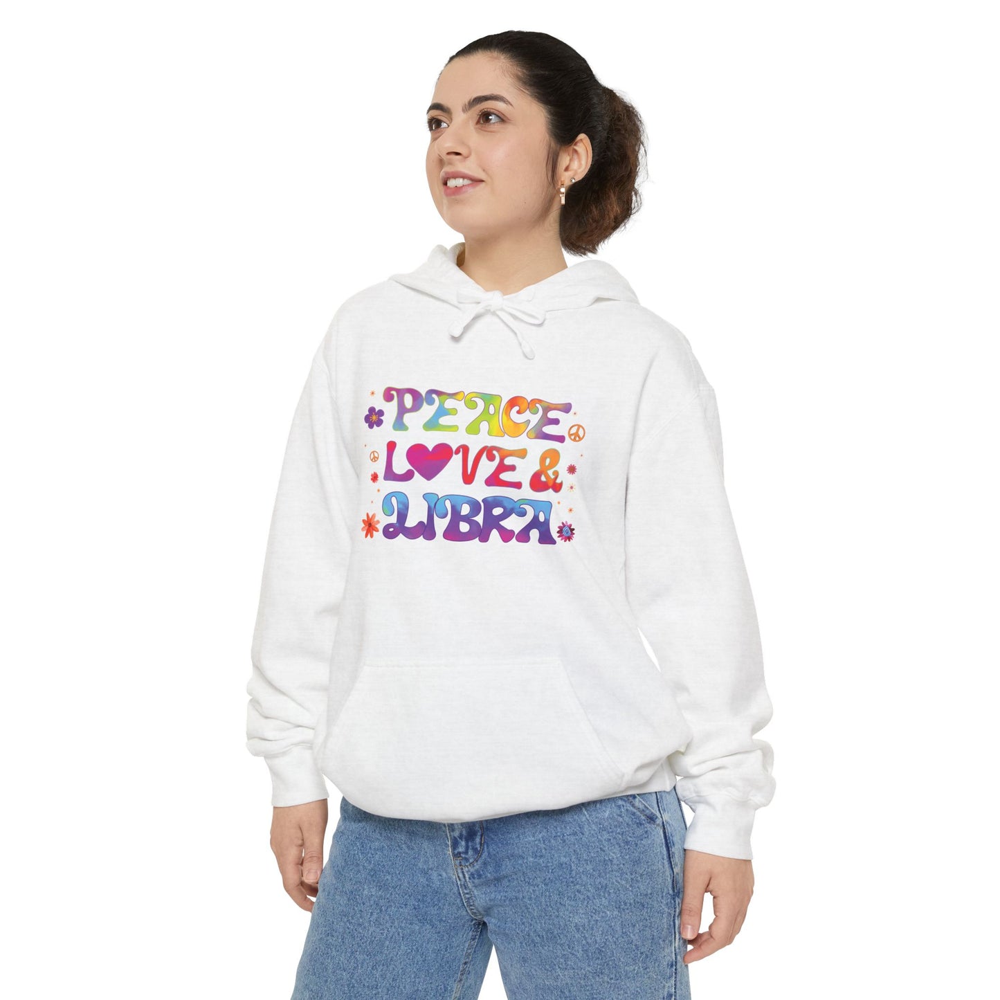 Peace Love & Libra Unisex Hoodie – Groovy Retro Comfort Colors Midweight Hoodie