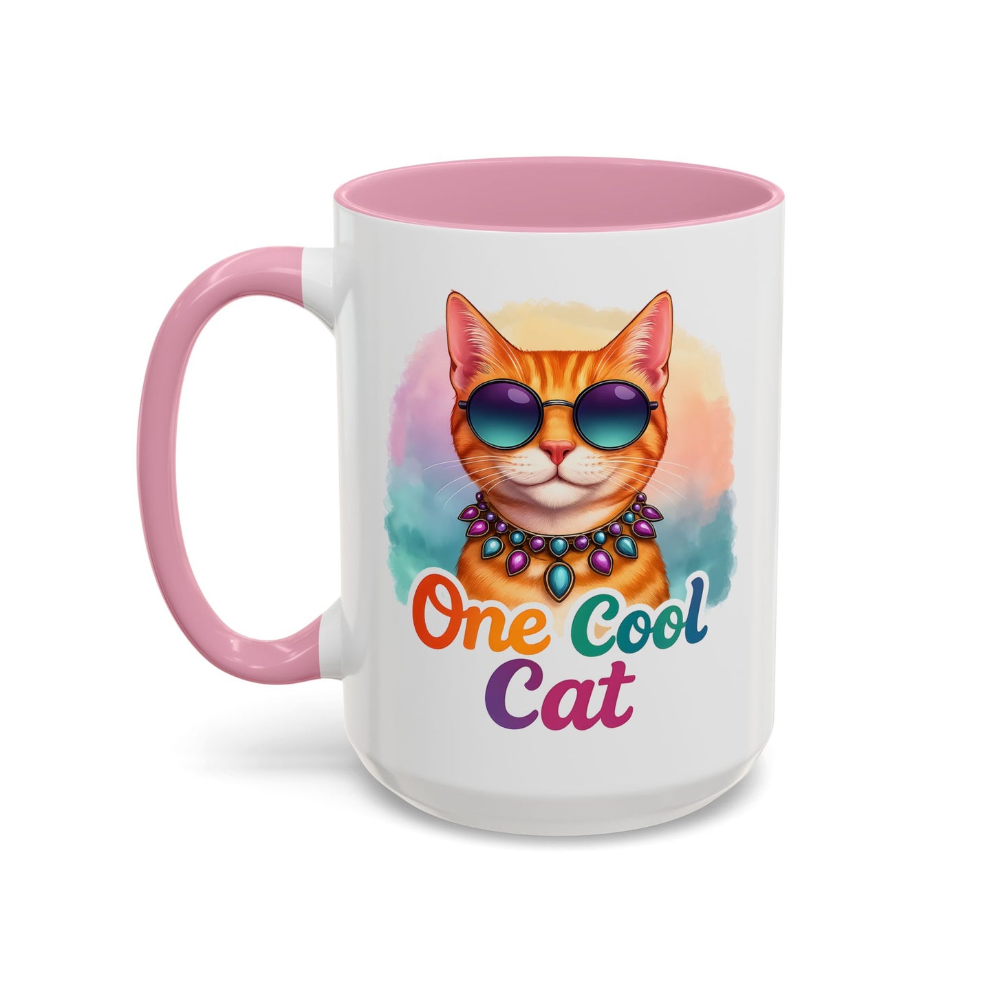 One Cool Cat – Groovy Fun Colorful Kitty Mug (Blue Accent, 11oz & 15oz)
